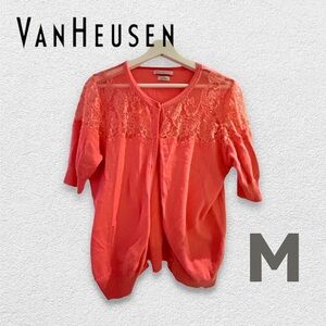 👍 *GUC* VAN HEUSEN | M | Feminine Lightweight knit Cardigan Coral Pink & lace